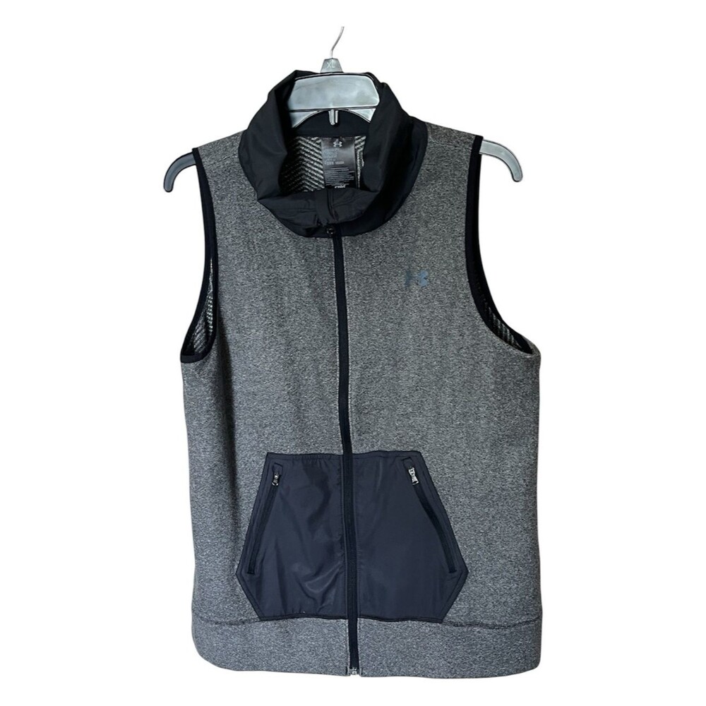 Under Armour ColdGear Gray Fleece Vest with Navy Trim and Pockets Size Large